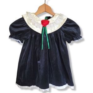 Vintage Atlanta Apparel black velour dress lace detail size 4t